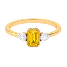Beaded Bezel Set Emerald Cut Yellow Sapphire Solitaire Ring with Diamond Yellow Sapphire - ( AAA ) - Quality - Rosec Jewels