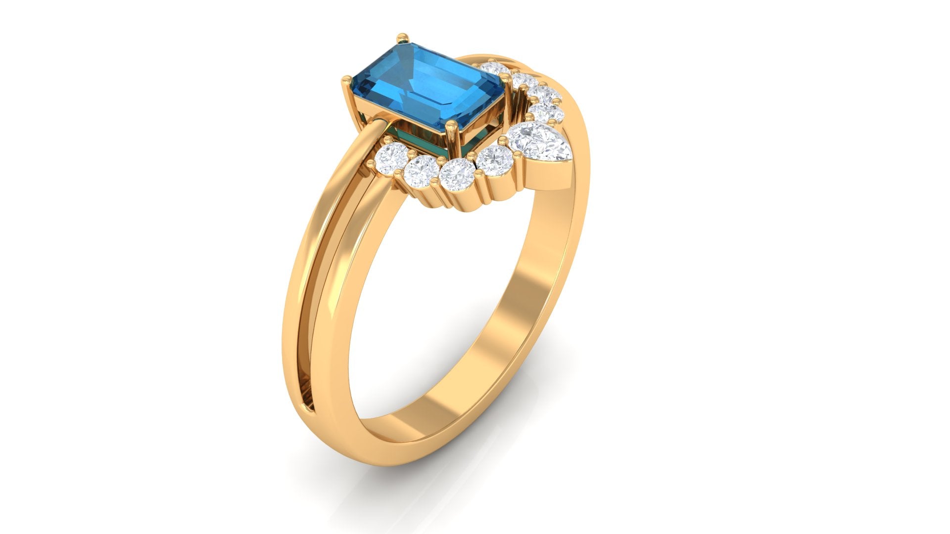 London Blue Topaz Double Band Ring with Diamond London Blue Topaz - ( AAA ) - Quality - Rosec Jewels