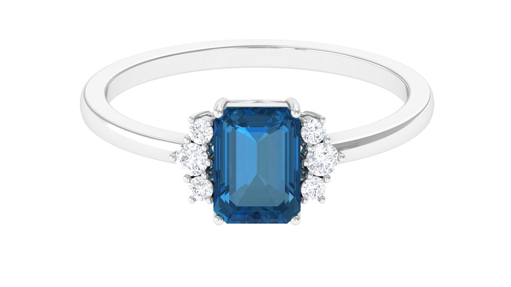 Octagon Cut London Blue Topaz Engagement Ring with Diamond Accent London Blue Topaz - ( AAA ) - Quality - Rosec Jewels