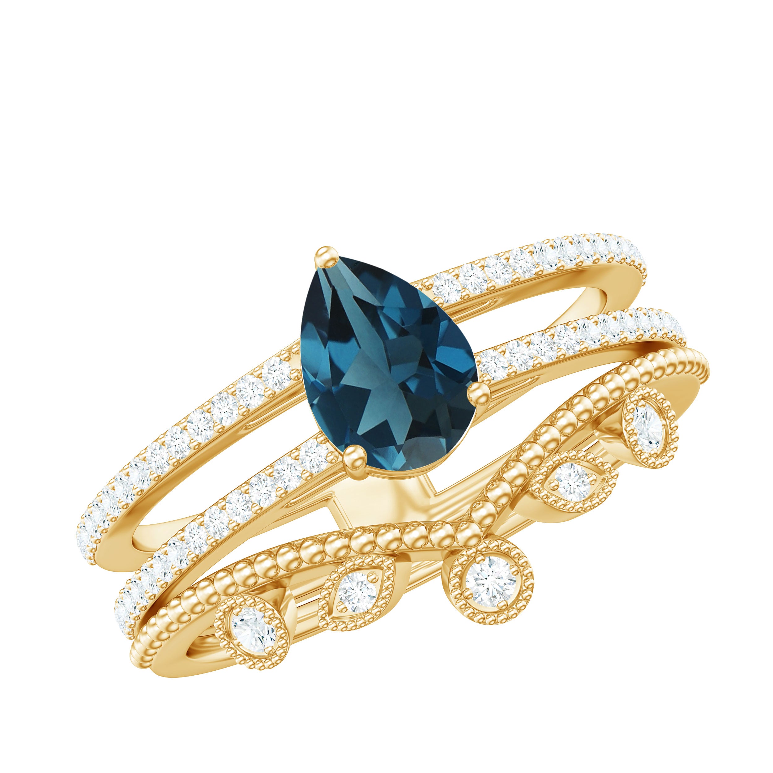 Pear Cut Real London Blue Topaz and Diamond Wedding Ring Set London Blue Topaz - ( AAA ) - Quality - Rosec Jewels