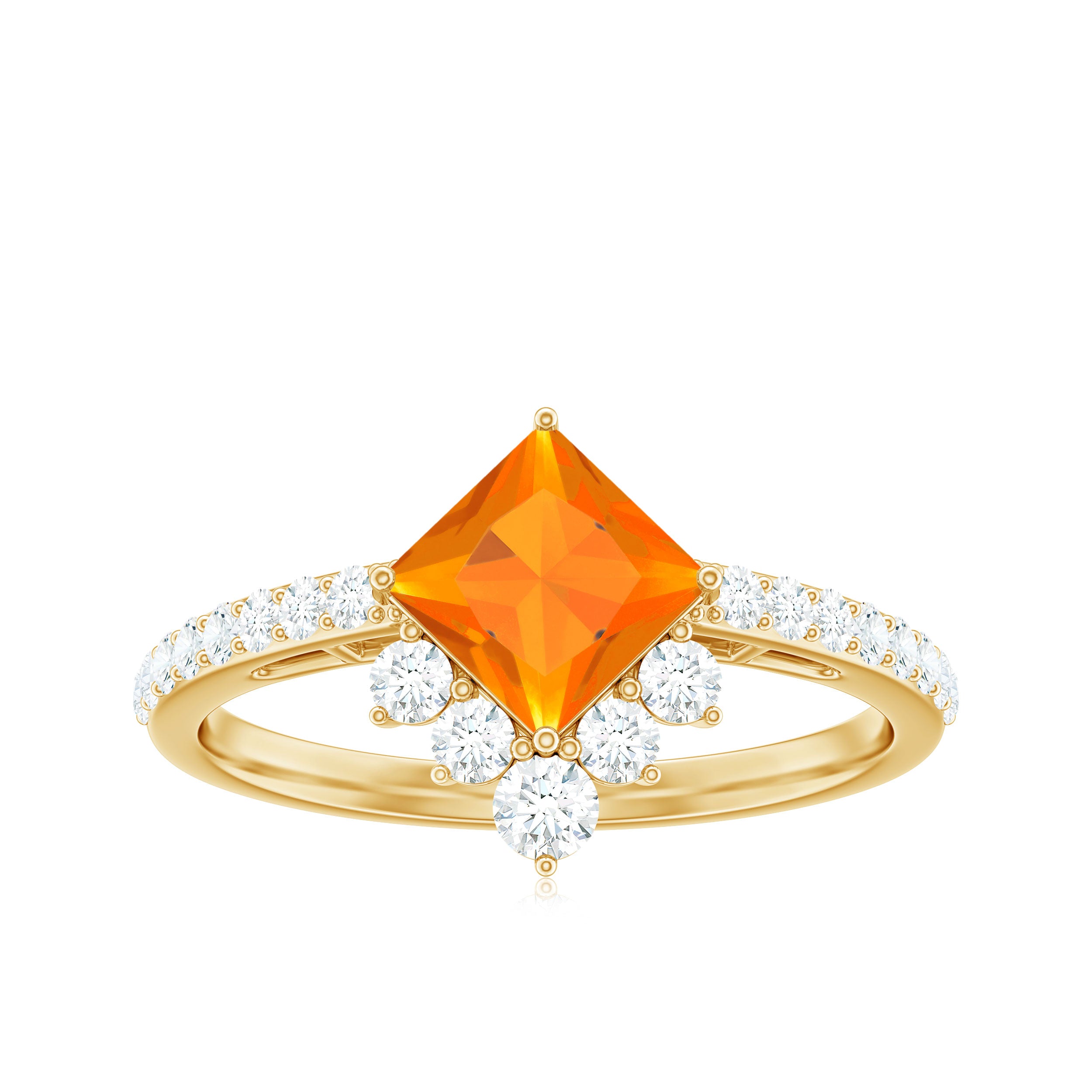 1.25 CT Designer Fire Opal and Diamond Engagement Ring Fire Opal - ( AAA ) - Quality - Rosec Jewels