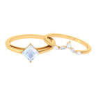 Princess Cut Moonstone and Diamond Solitaire Ring Set Moonstone - ( AAA ) - Quality - Rosec Jewels