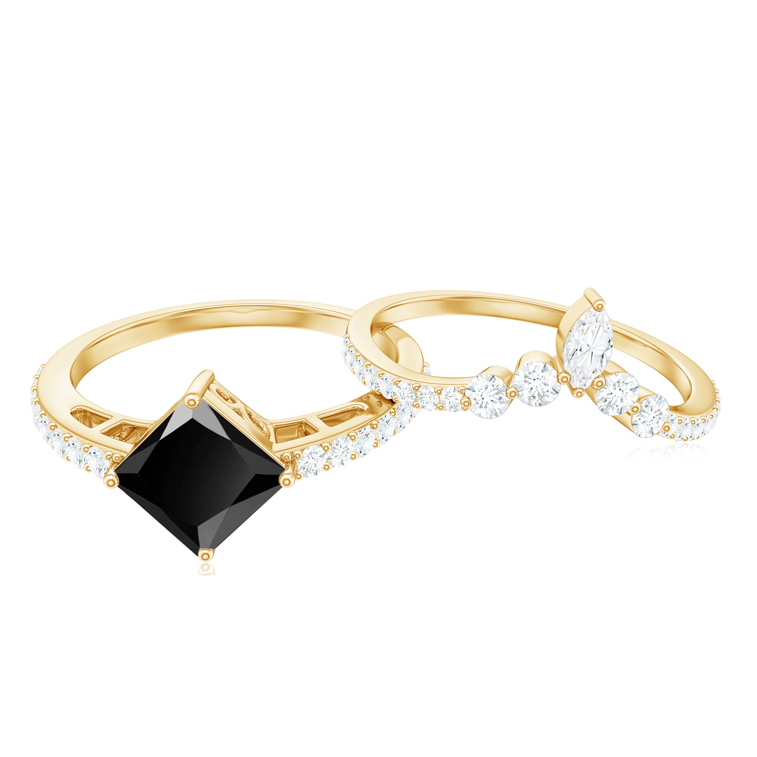 Solitaire Black Diamond Designer Ring Set with Moissanite Black Diamond - ( AAA ) - Quality - Rosec Jewels