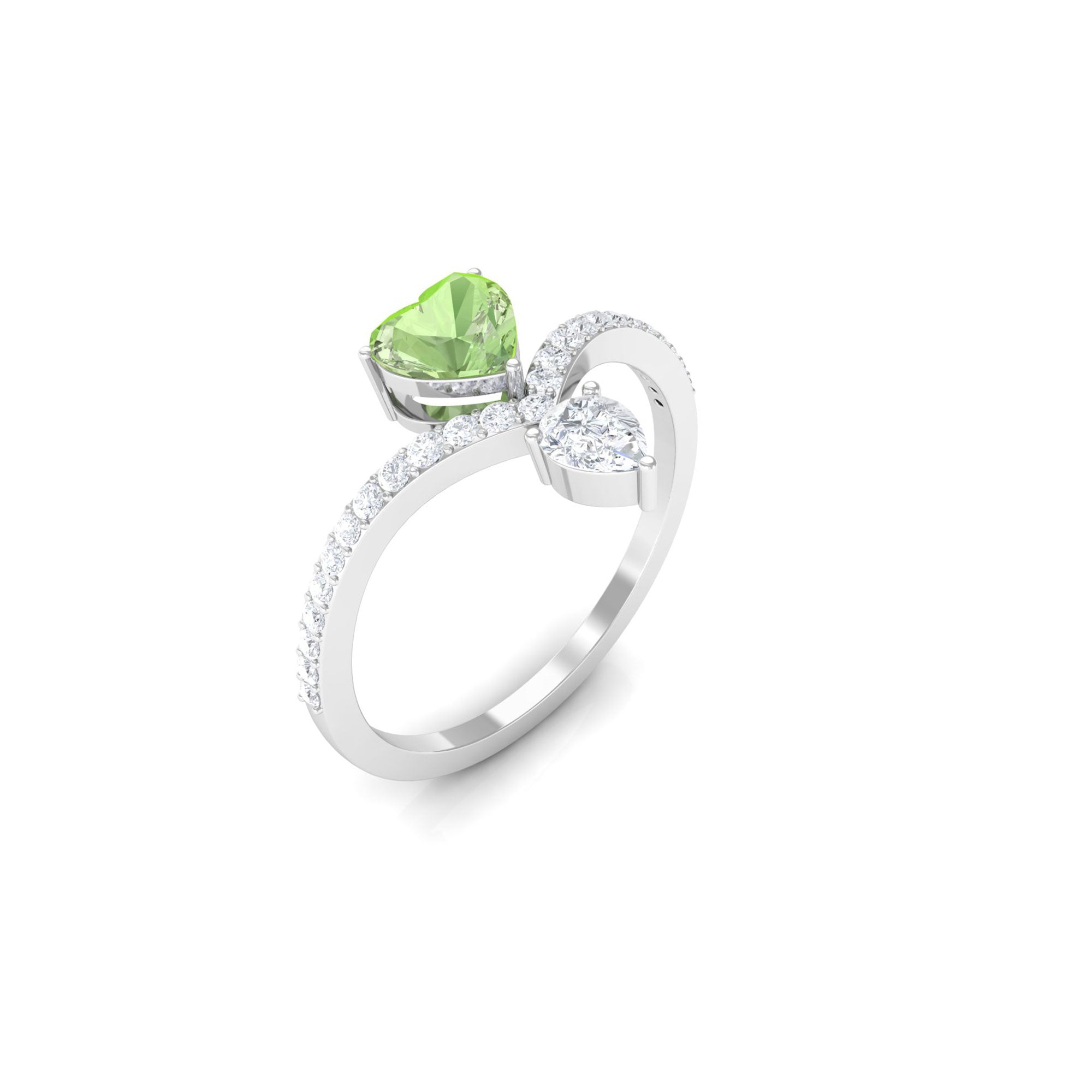 Heart Green Sapphire Designer Engagement Ring with Diamond Accent Green Sapphire - ( AAA ) - Quality - Rosec Jewels
