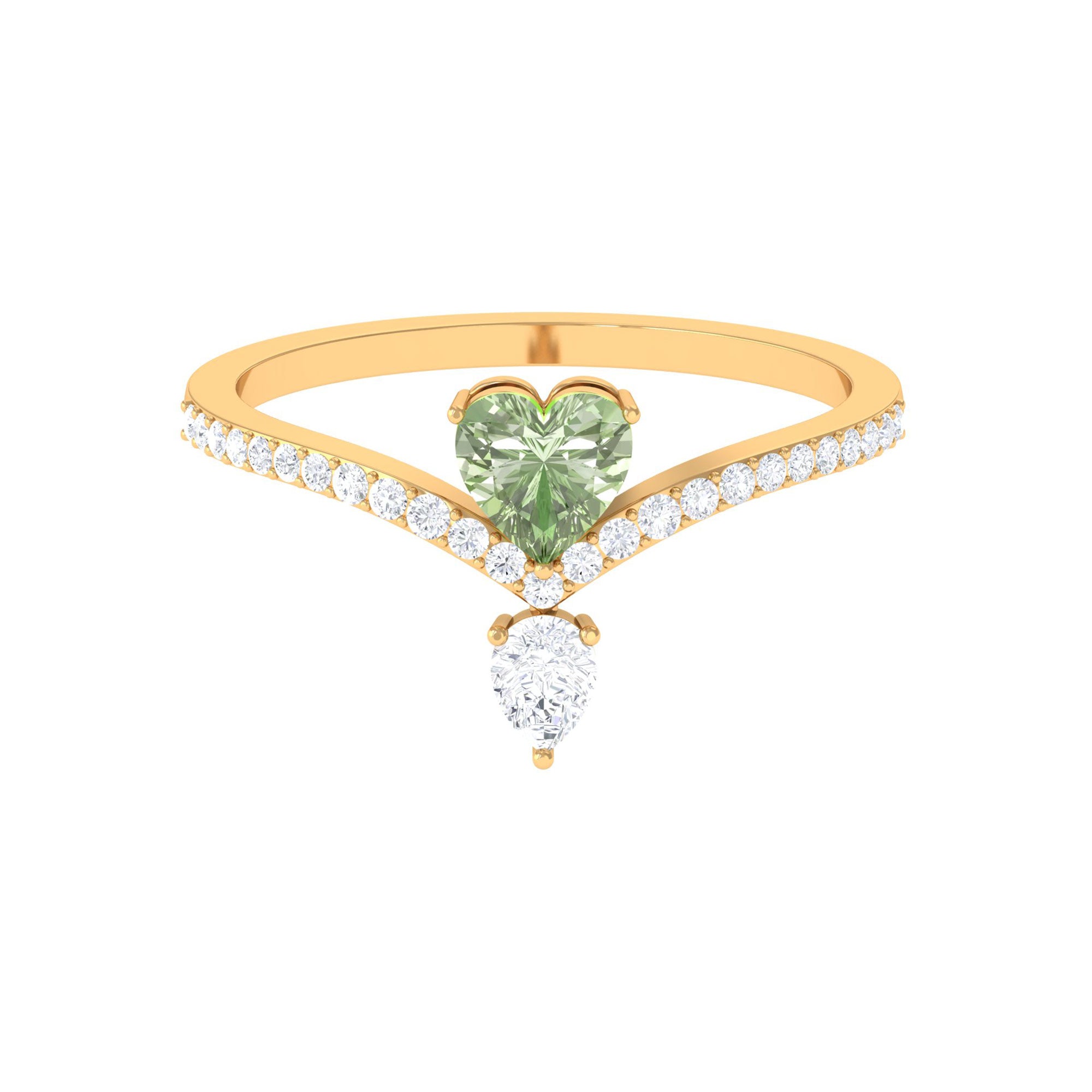 Heart Green Sapphire Designer Engagement Ring with Diamond Accent Green Sapphire - ( AAA ) - Quality - Rosec Jewels