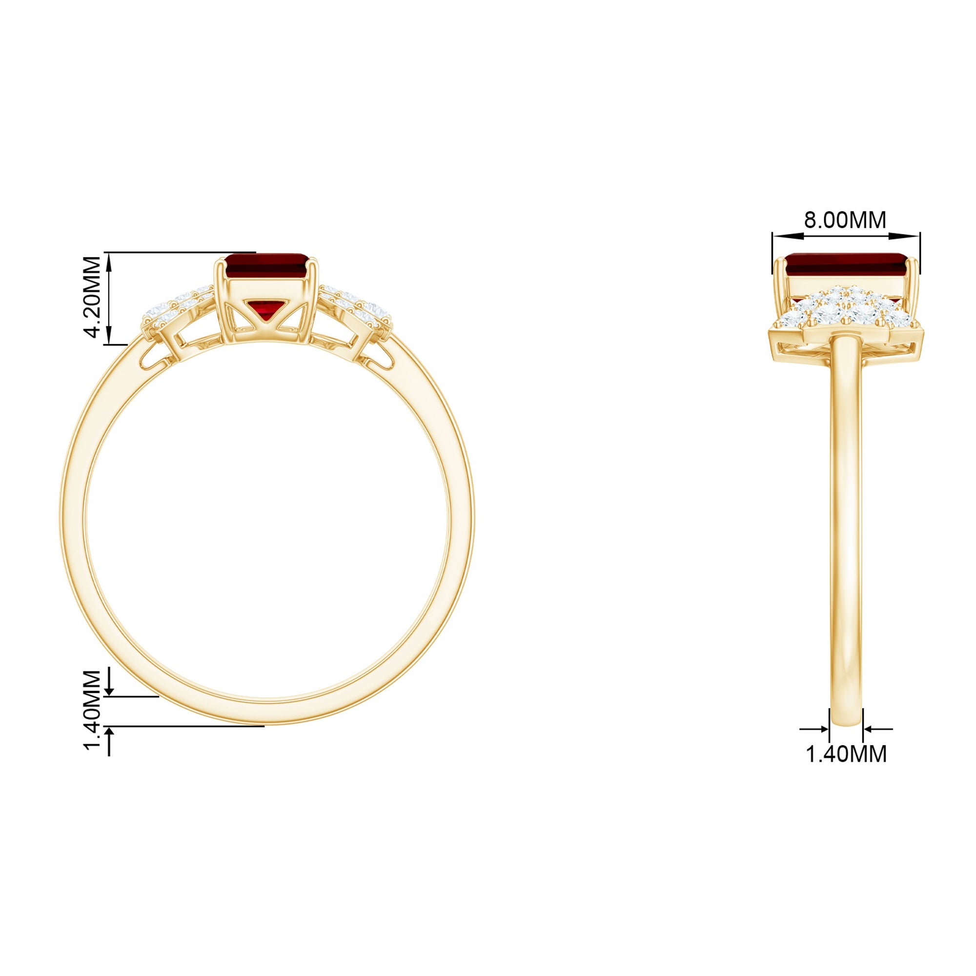 Designer Emerald Cut Lab Grown Ruby Solitaire Ring with Diamond Lab Created Ruby - ( AAAA ) - Quality - Rosec Jewels