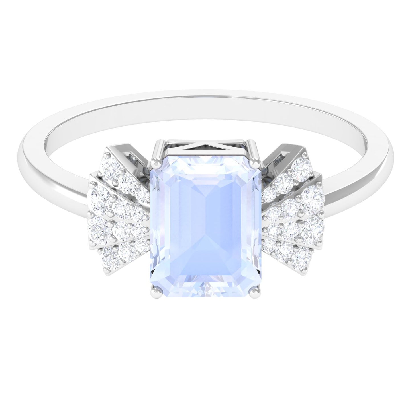 Emerald Cut Moonstone Designer Solitaire Ring with Diamond Moonstone - ( AAA ) - Quality - Rosec Jewels