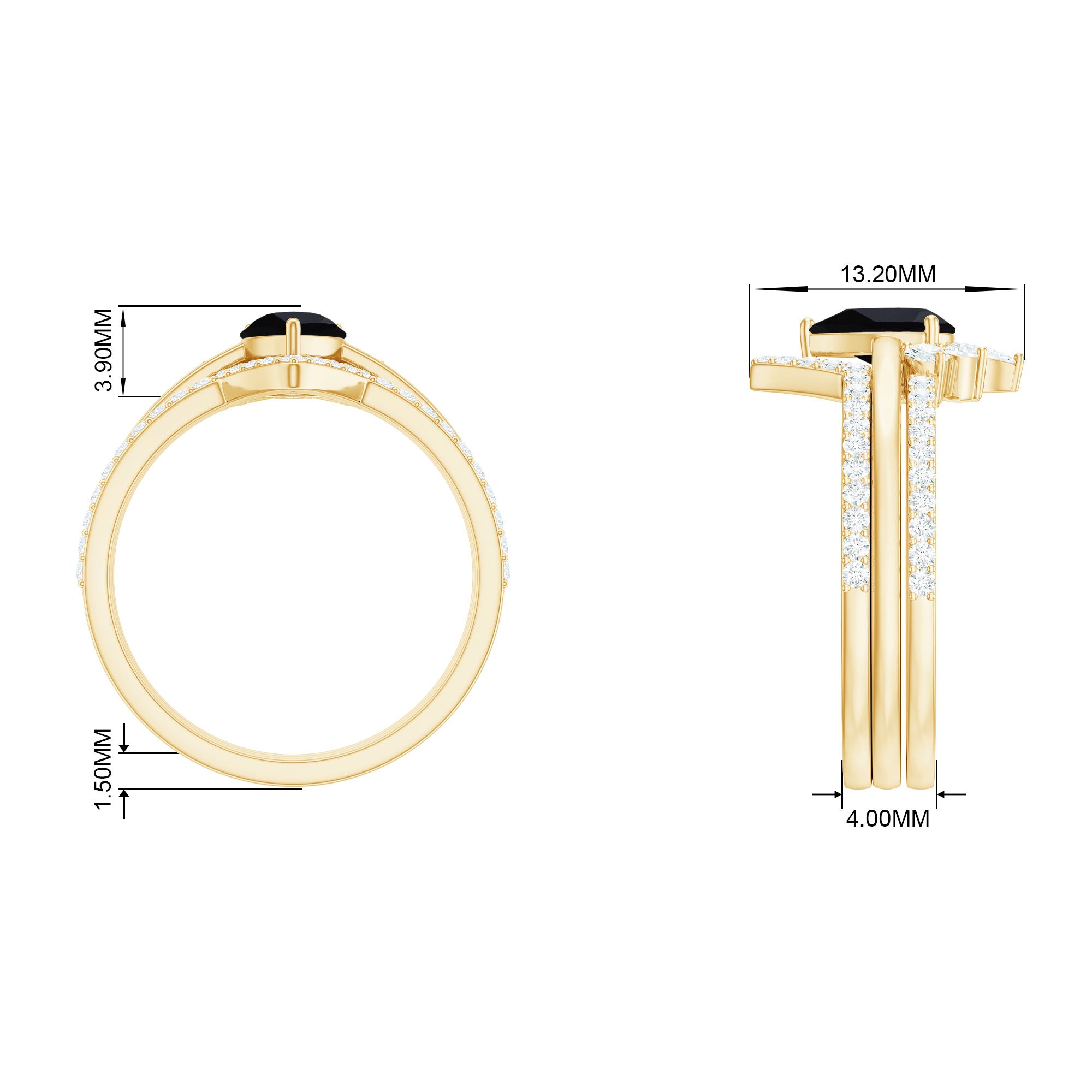 Black Diamond Designer Teardrop Ring Set with Moissanite Halo Black Diamond - ( AAA ) - Quality - Rosec Jewels