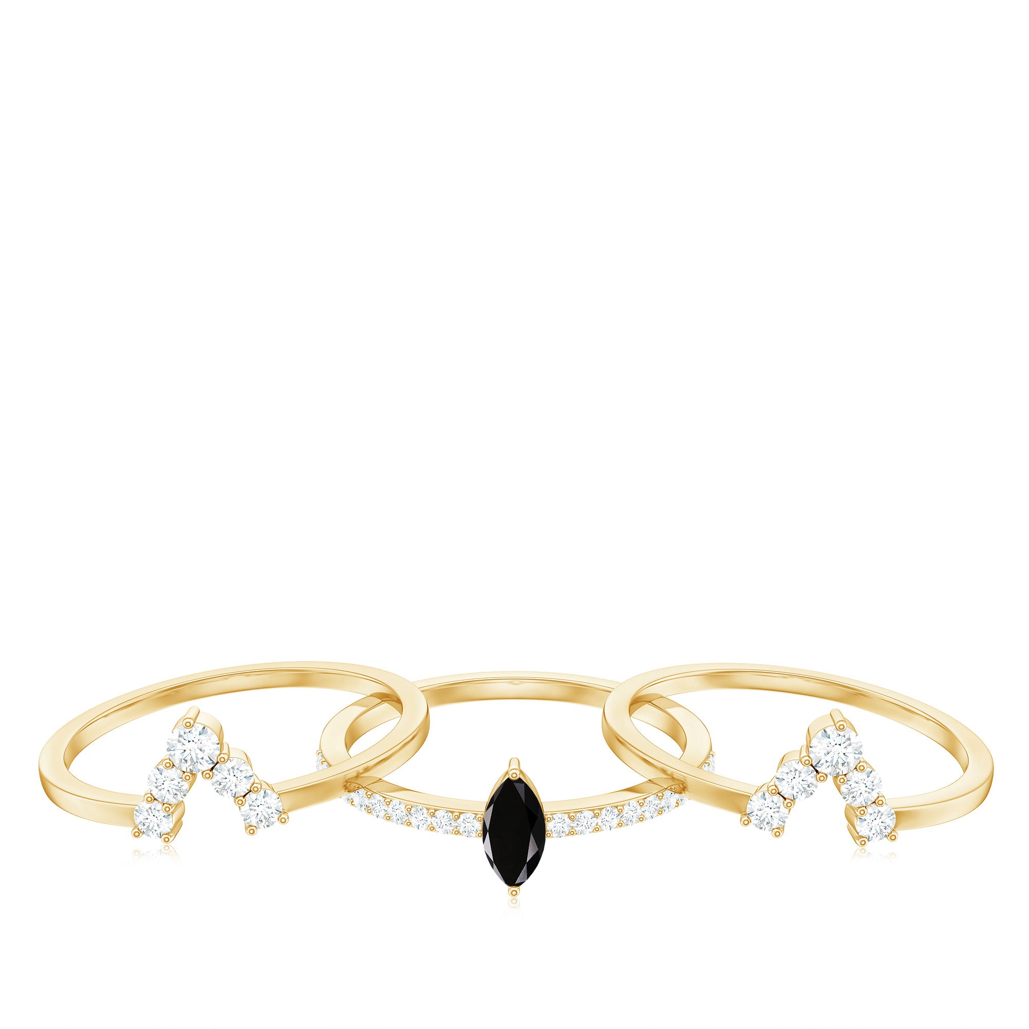 Marquise Black Diamond Solitaire Trio Ring Set with Moissanite Black Diamond - ( AAA ) - Quality - Rosec Jewels