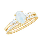 Oval Moonstone Solitaire Ring Set with Diamond Moonstone - ( AAA ) - Quality - Rosec Jewels