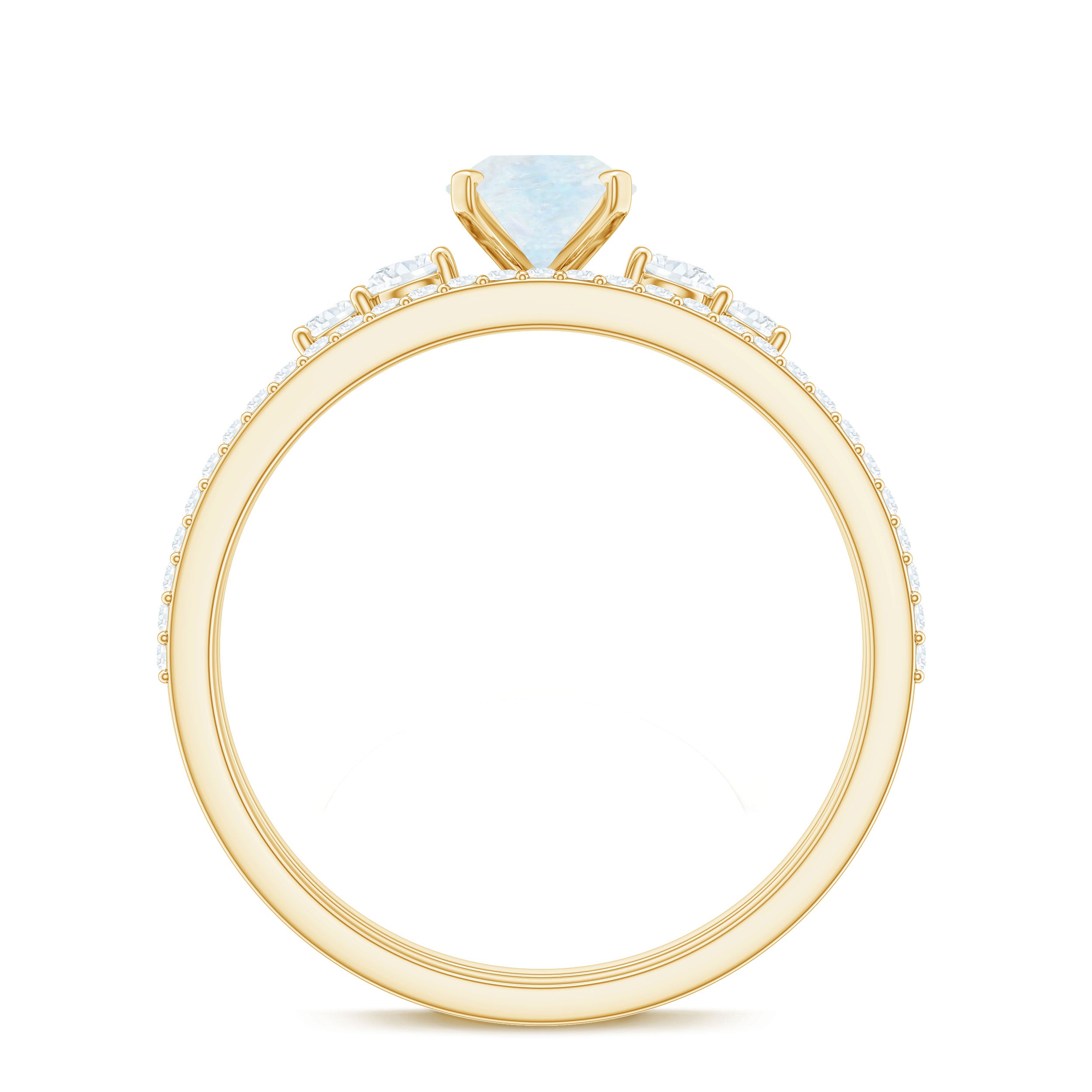 Oval Moonstone Solitaire Ring Set with Diamond Moonstone - ( AAA ) - Quality - Rosec Jewels