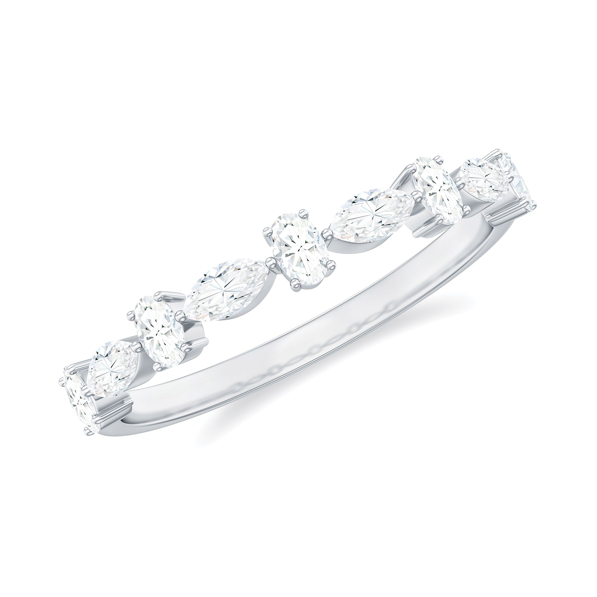 Marquise and Oval Shape Moissanite Half Eternity Ring Moissanite - ( D-VS1 ) - Color and Clarity - Rosec Jewels