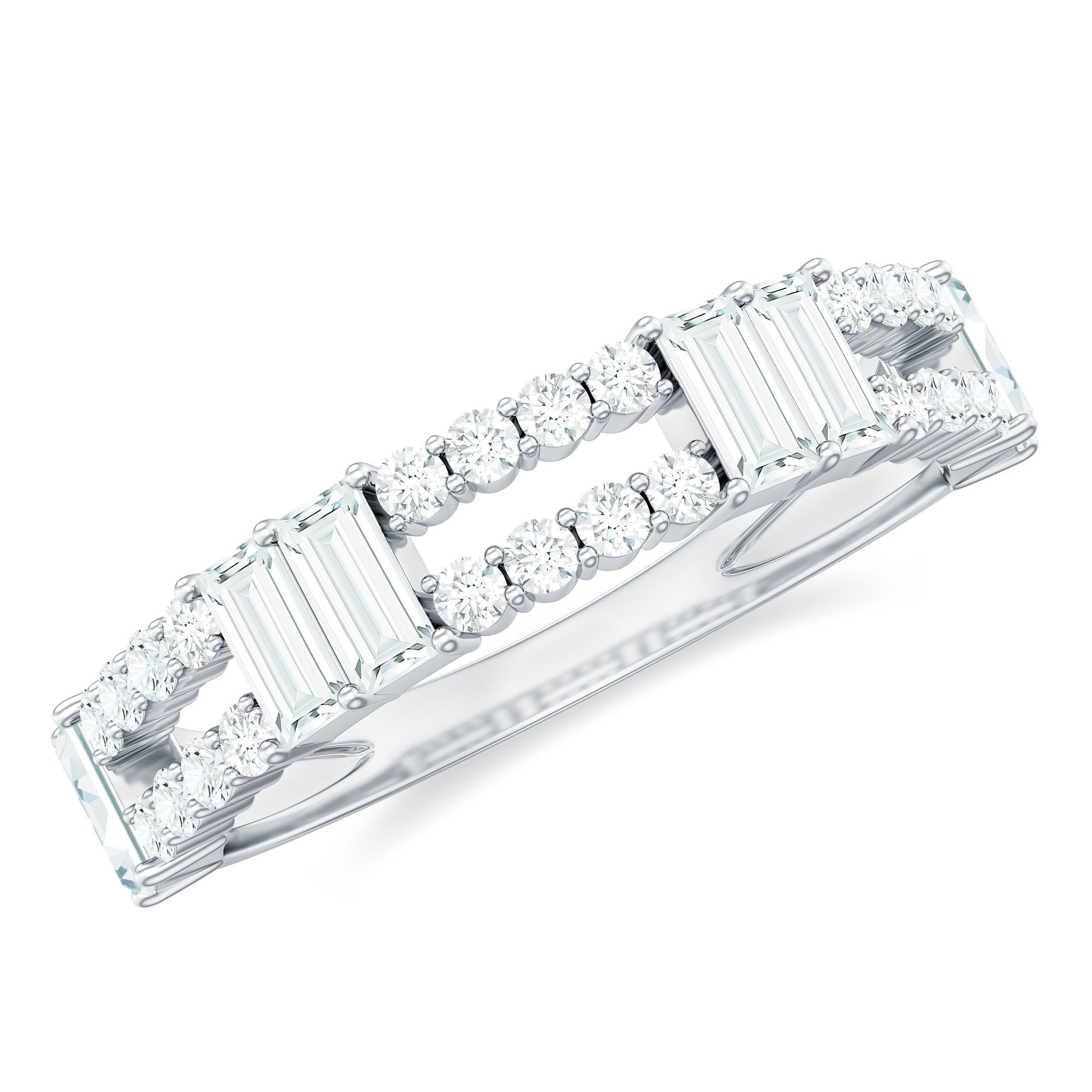 Baguette and Round Moissanite Wedding Band Moissanite - ( D-VS1 ) - Color and Clarity - Rosec Jewels