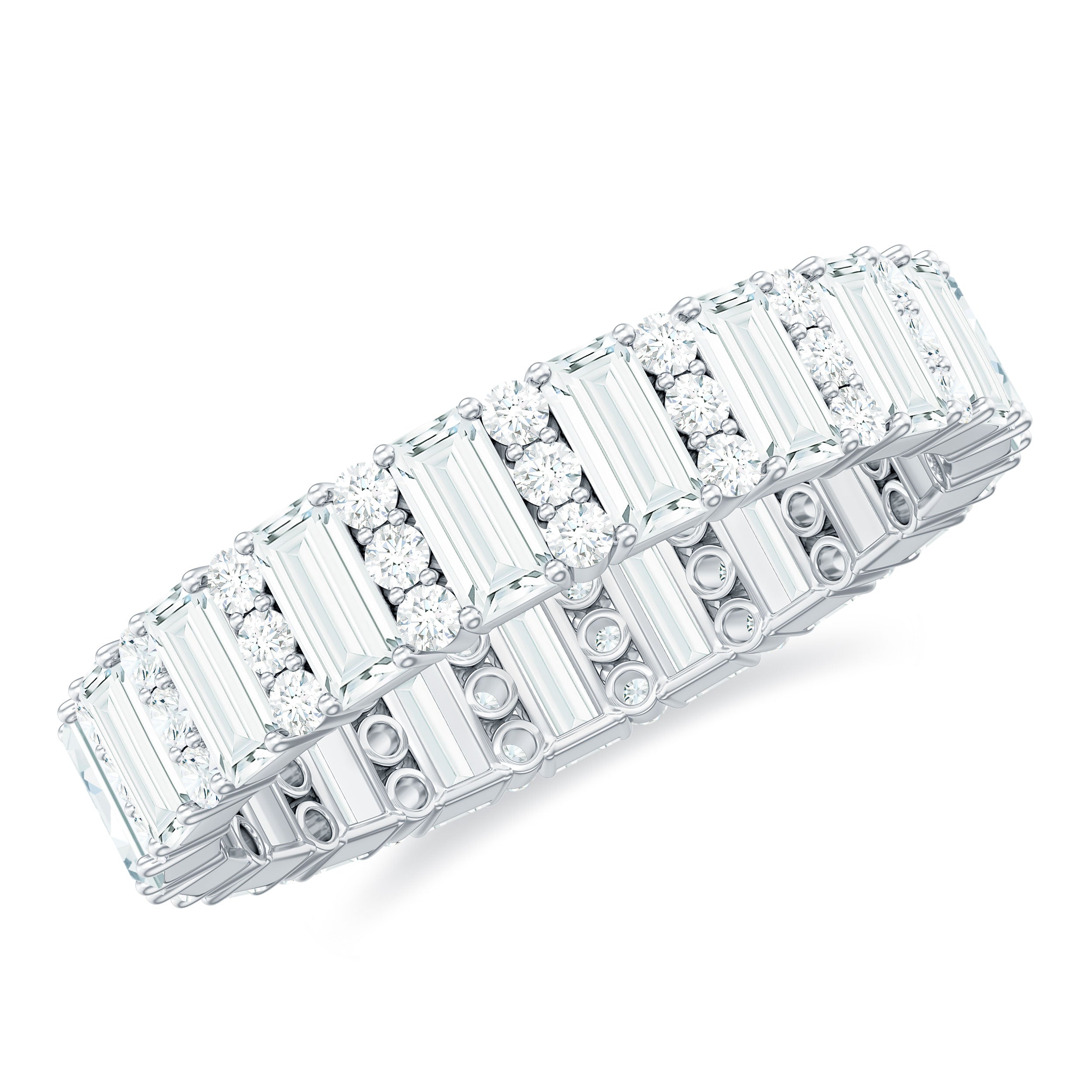 Round and Baguette Cut Moissanite Eternity Wedding Band Ring Moissanite - ( D-VS1 ) - Color and Clarity - Rosec Jewels