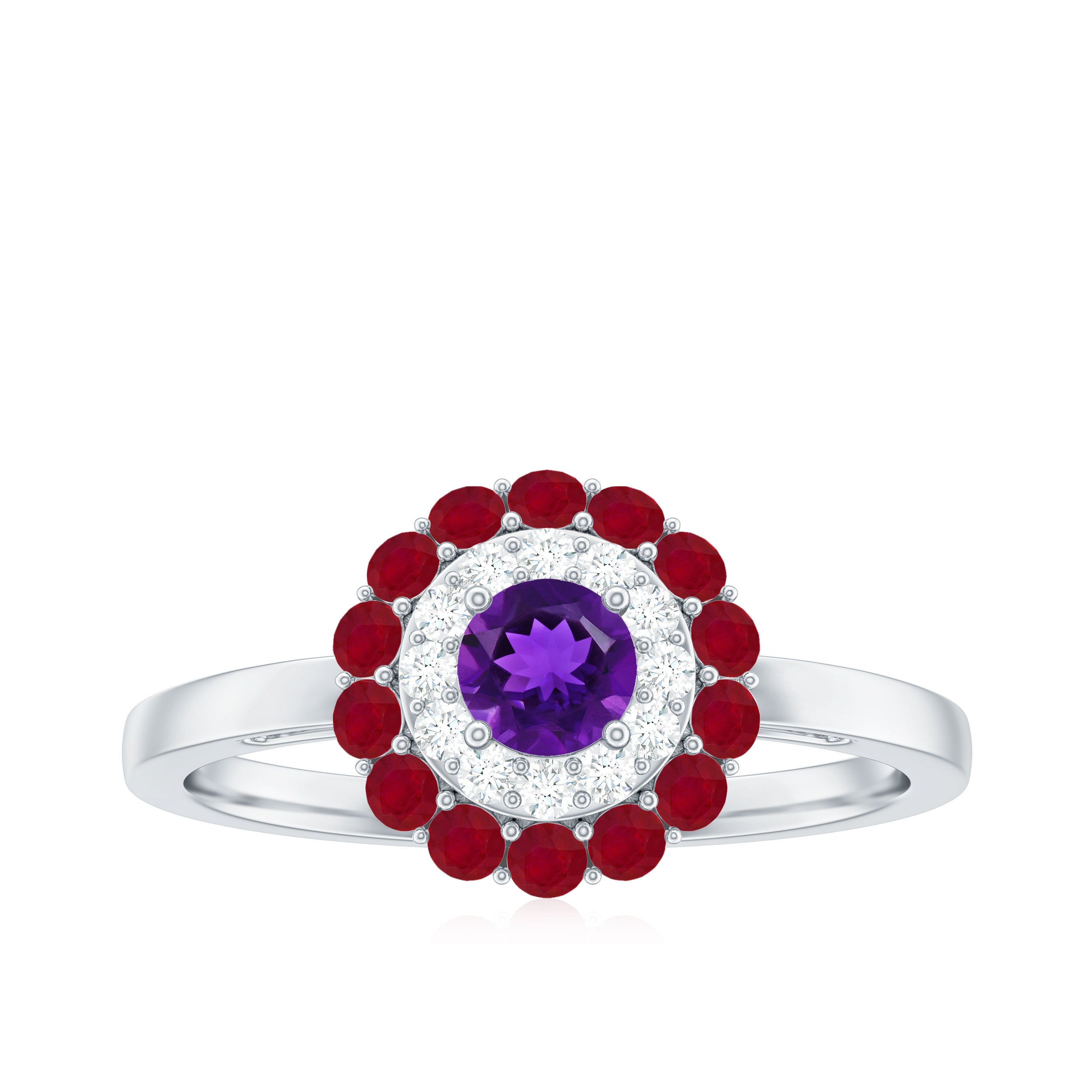 1 CT Amethyst and Moissanite Cocktail Engagement Ring with Ruby Halo Amethyst - ( AAA ) - Quality - Rosec Jewels