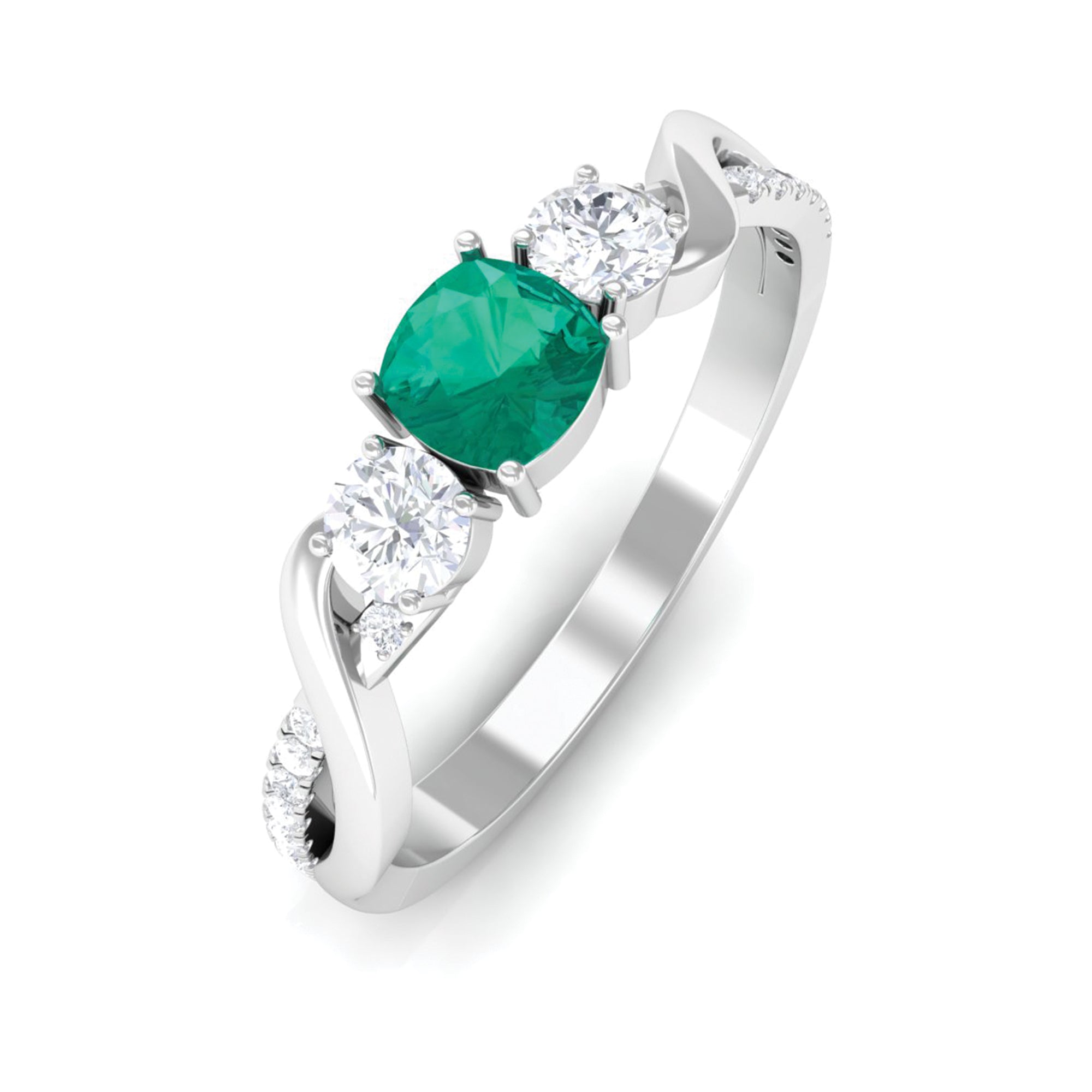 3/4 CT Emerald and Diamond Three Stone Engagement Ring Emerald - ( AAA ) - Quality - Rosec Jewels