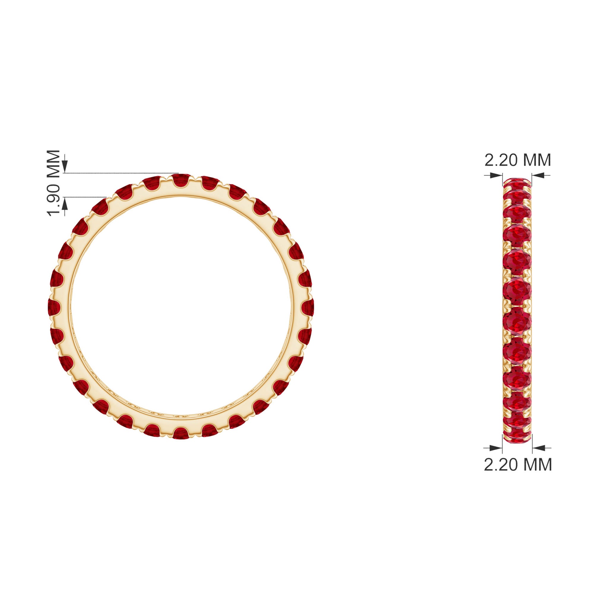 2 CT Created Ruby Full Eternity Band Ring in Gold Lab Created Ruby - ( AAAA ) - Quality - Rosec Jewels