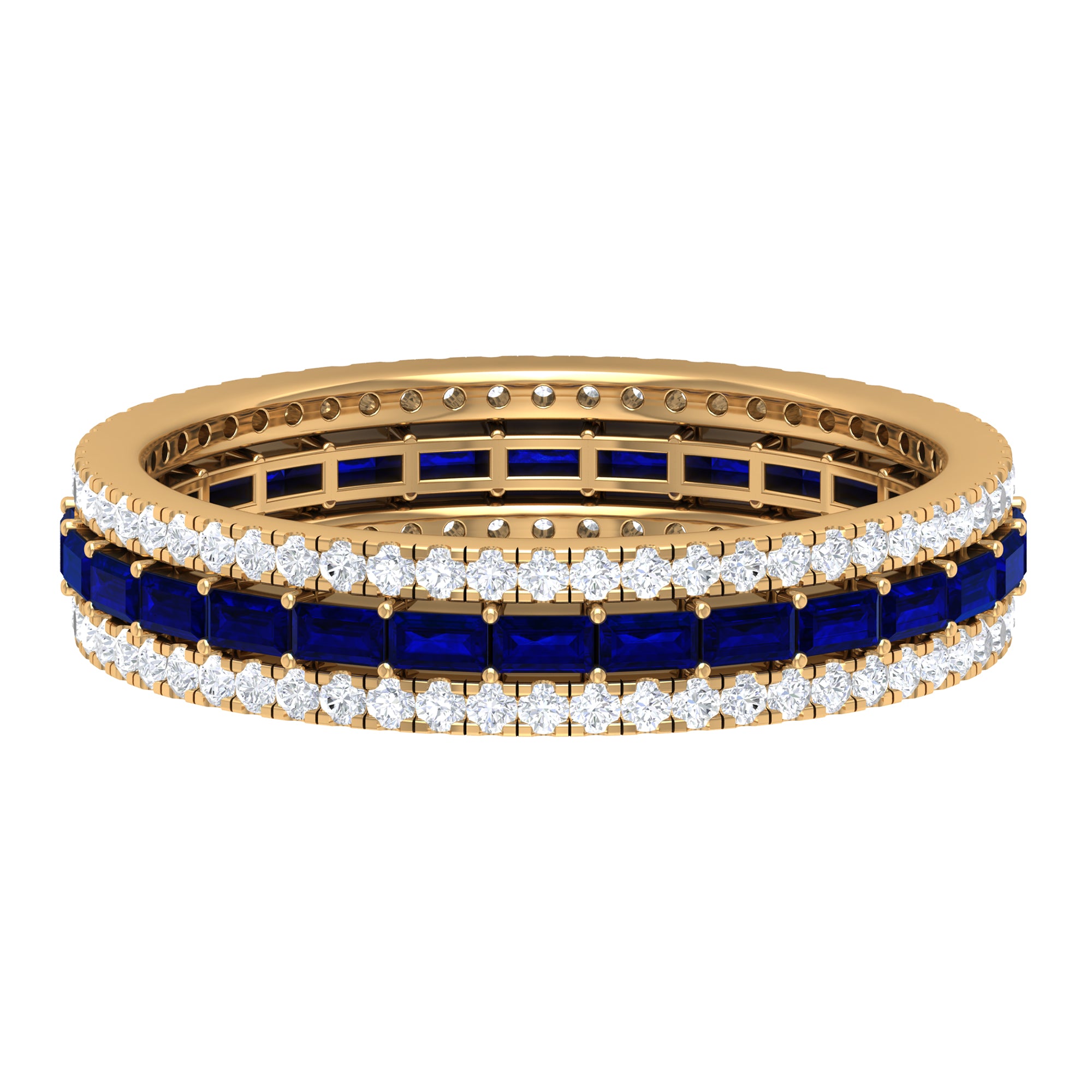 Baguette Cut Created Blue Sapphire Wedding Band Ring with Diamond Lab Created Blue Sapphire - ( AAAA ) - Quality - Rosec Jewels