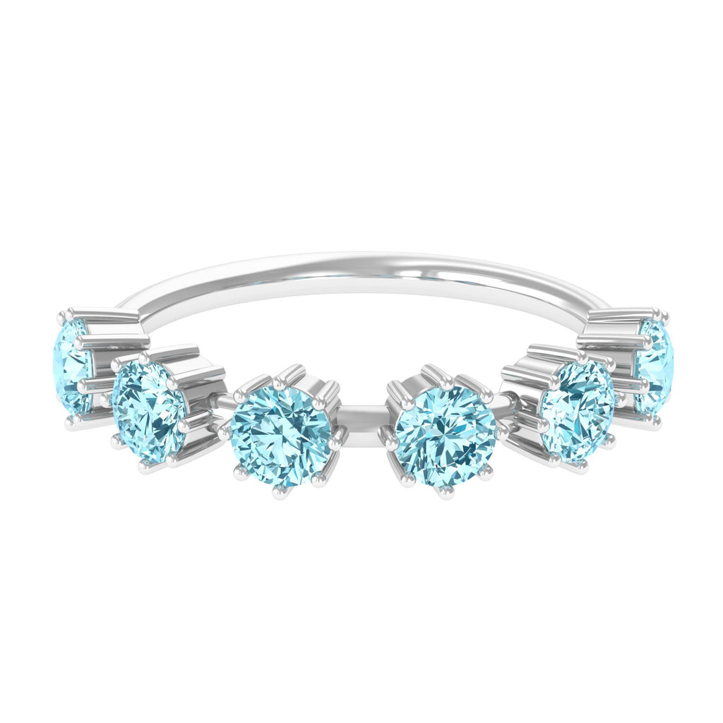 Round Aquamarine Simple Stackable Ring Aquamarine - ( AAA ) - Quality - Rosec Jewels