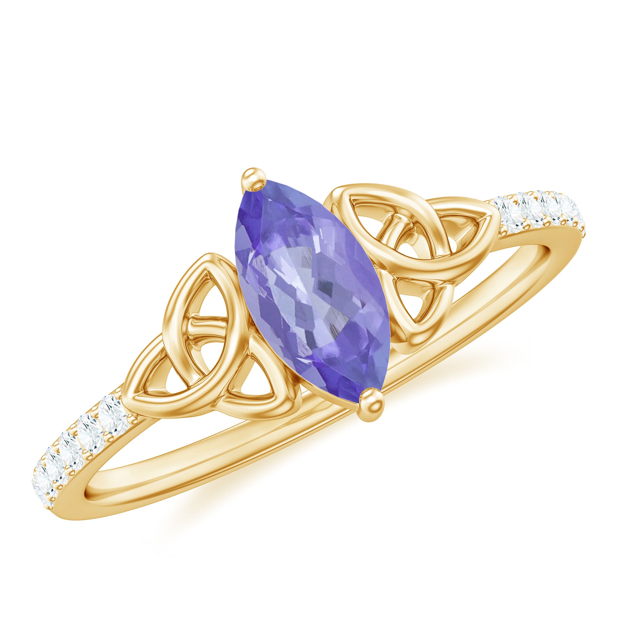 Marquise Tanzanite Solitaire Celtic Ring with Diamond Side Stones Tanzanite - ( AAA ) - Quality - Rosec Jewels