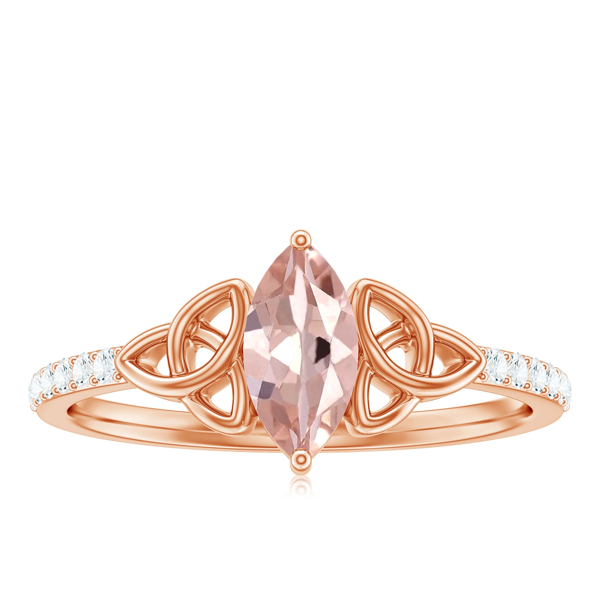 1 CT Marquise Cut Morganite Solitaire Ring with Diamond Side Stones and Celtic Details Morganite - ( AAA ) - Quality - Rosec Jewels