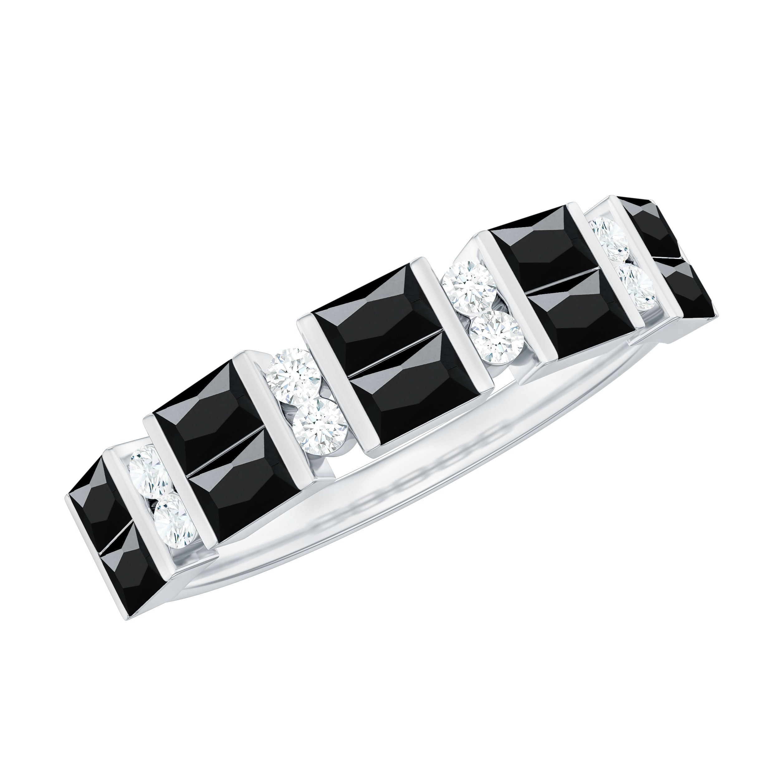 Lab Created Black Diamond and Moissanite Minimal Band Ring Lab Created Black Diamond - ( AAAA ) - Quality - Rosec Jewels