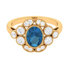 2 CT Oval London Blue Topaz Statement Ring with Diamond Halo London Blue Topaz - ( AAA ) - Quality - Rosec Jewels