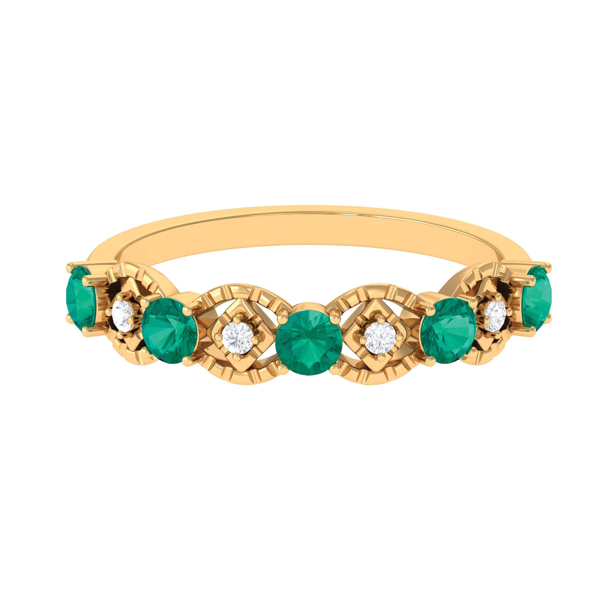 3/4 CT Emerald and Moissanite Textured Gold Eternity Ring Emerald - ( AAA ) - Quality - Rosec Jewels