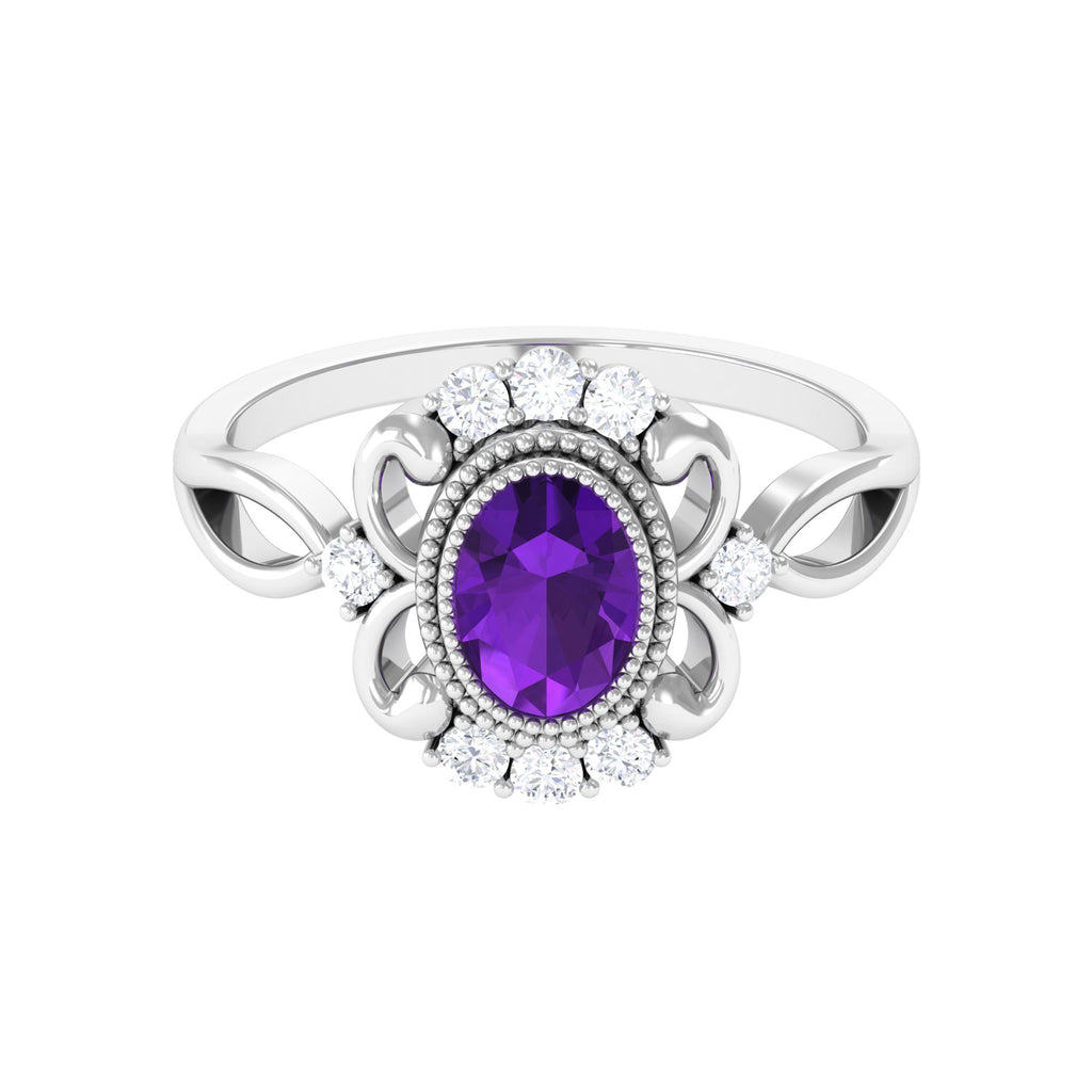 1.5 CT Vintage Inspired Oval Amethyst Engagement Ring with Diamond Amethyst - ( AAA ) - Quality - Rosec Jewels