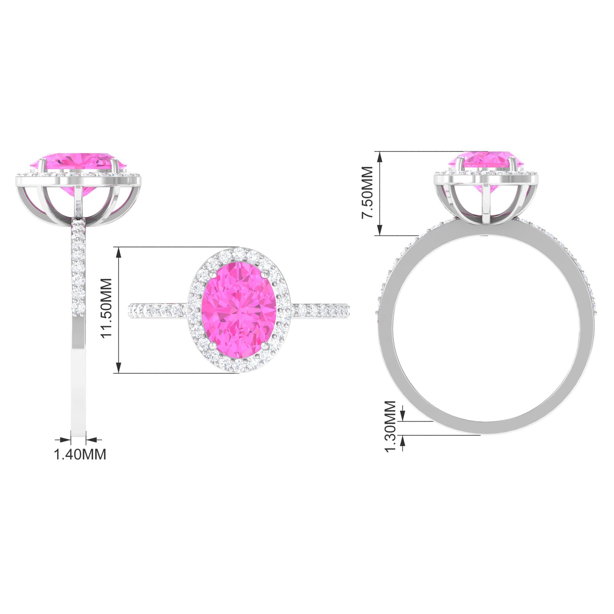 Oval Cut Created Pink Sapphire and Diamond Halo Ring Lab Created Pink Sapphire - ( AAAA ) - Quality - Rosec Jewels