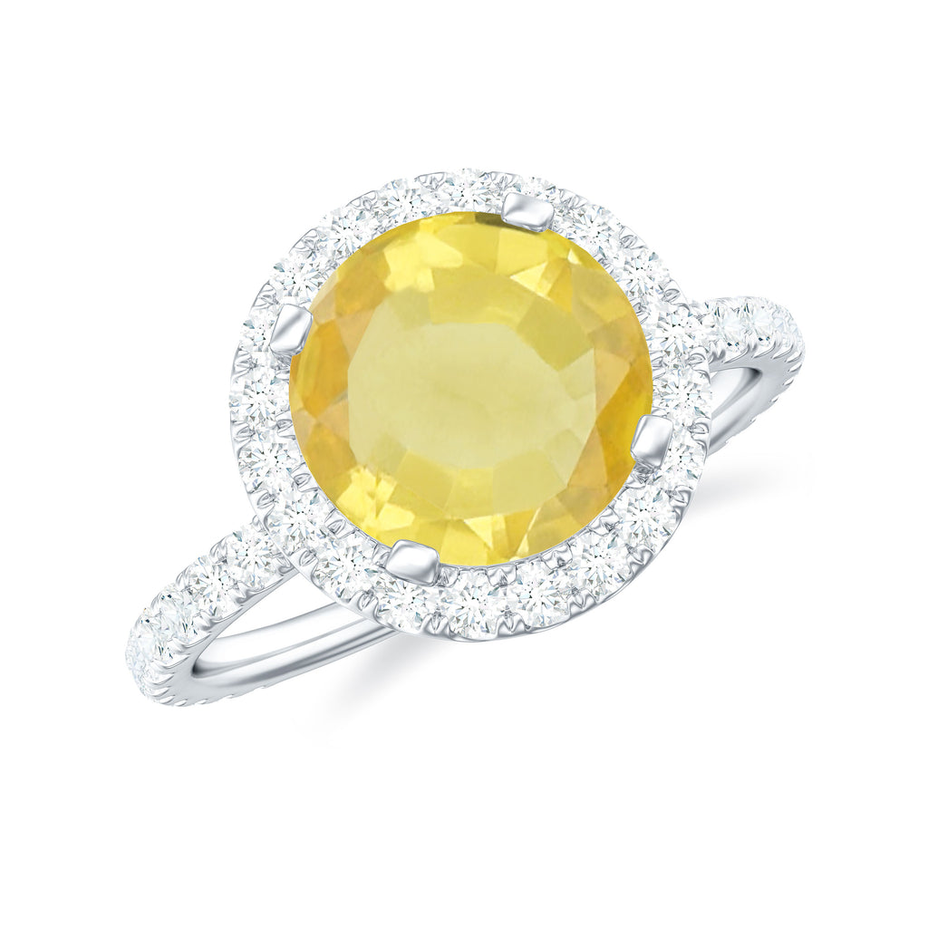 Lab Created yellow Sapphire Round Halo Engagement Ring with Diamond Lab Created Yellow Sapphire - ( AAAA ) - Quality - Rosec Jewels