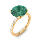 Created Green Sapphire Solitaire Engagement Ring with Diamond Lab Created Green Sapphire - ( AAAA ) - Quality - Rosec Jewels