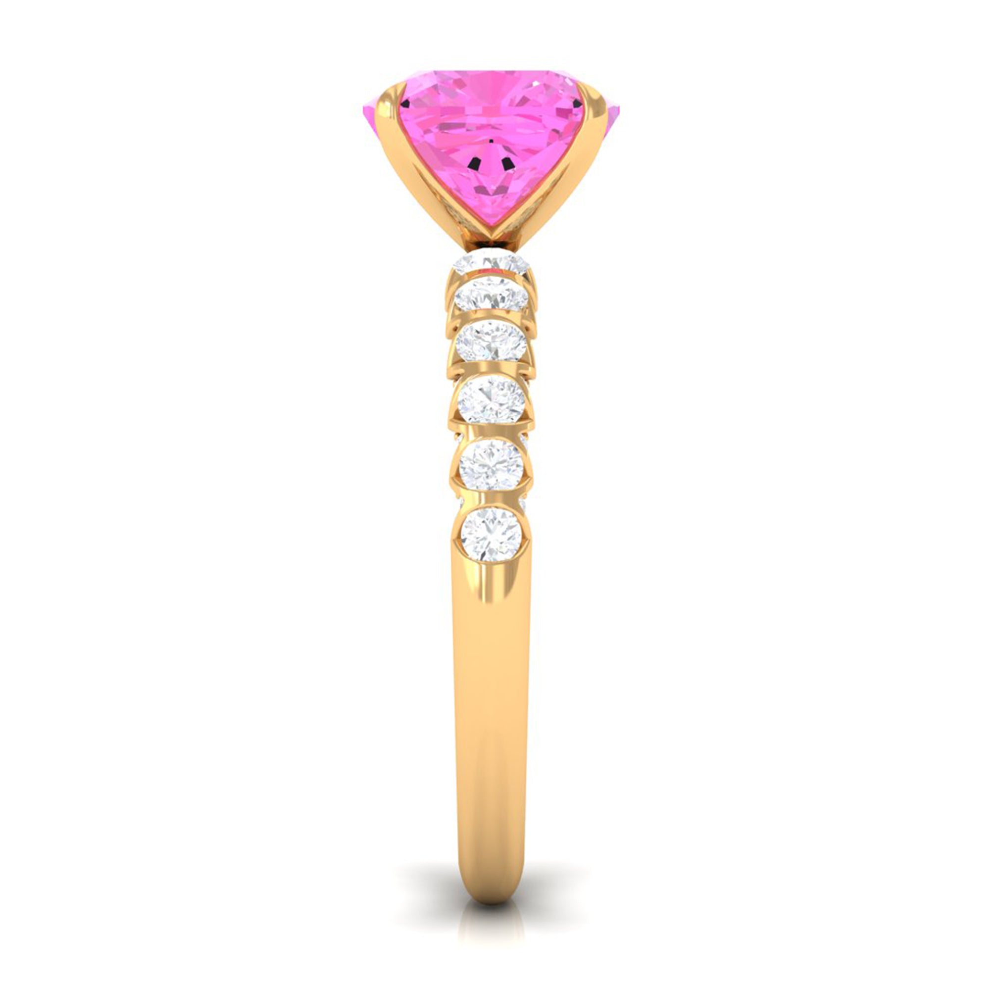 Created Pink Sapphire Engagement Ring with Diamond Lab Created Pink Sapphire - ( AAAA ) - Quality - Rosec Jewels
