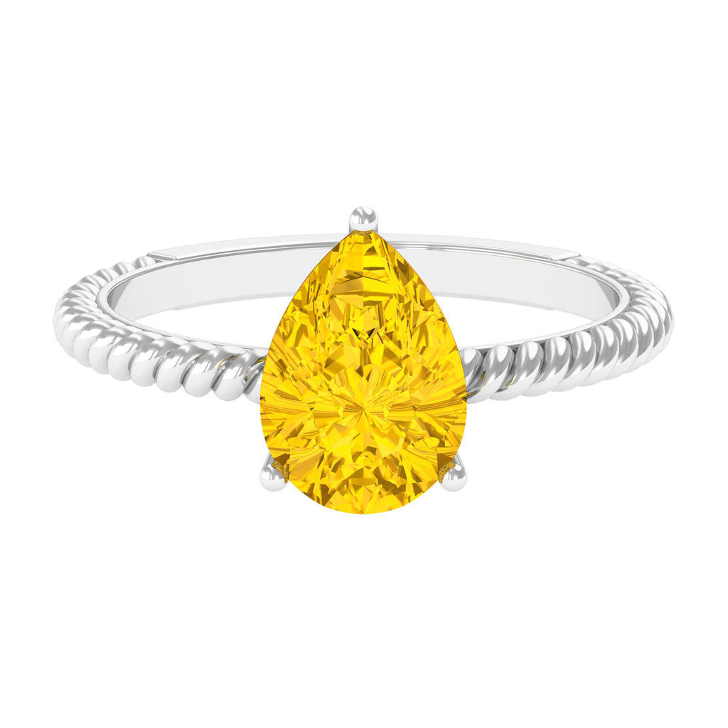 Simple Created Yellow Sapphire Teardrop Engagement Ring Lab Created Yellow Sapphire - ( AAAA ) - Quality - Rosec Jewels