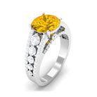 Lab Created Yellow Sapphire and Moissanite Engagement Ring Lab Created Yellow Sapphire - ( AAAA ) - Quality - Rosec Jewels