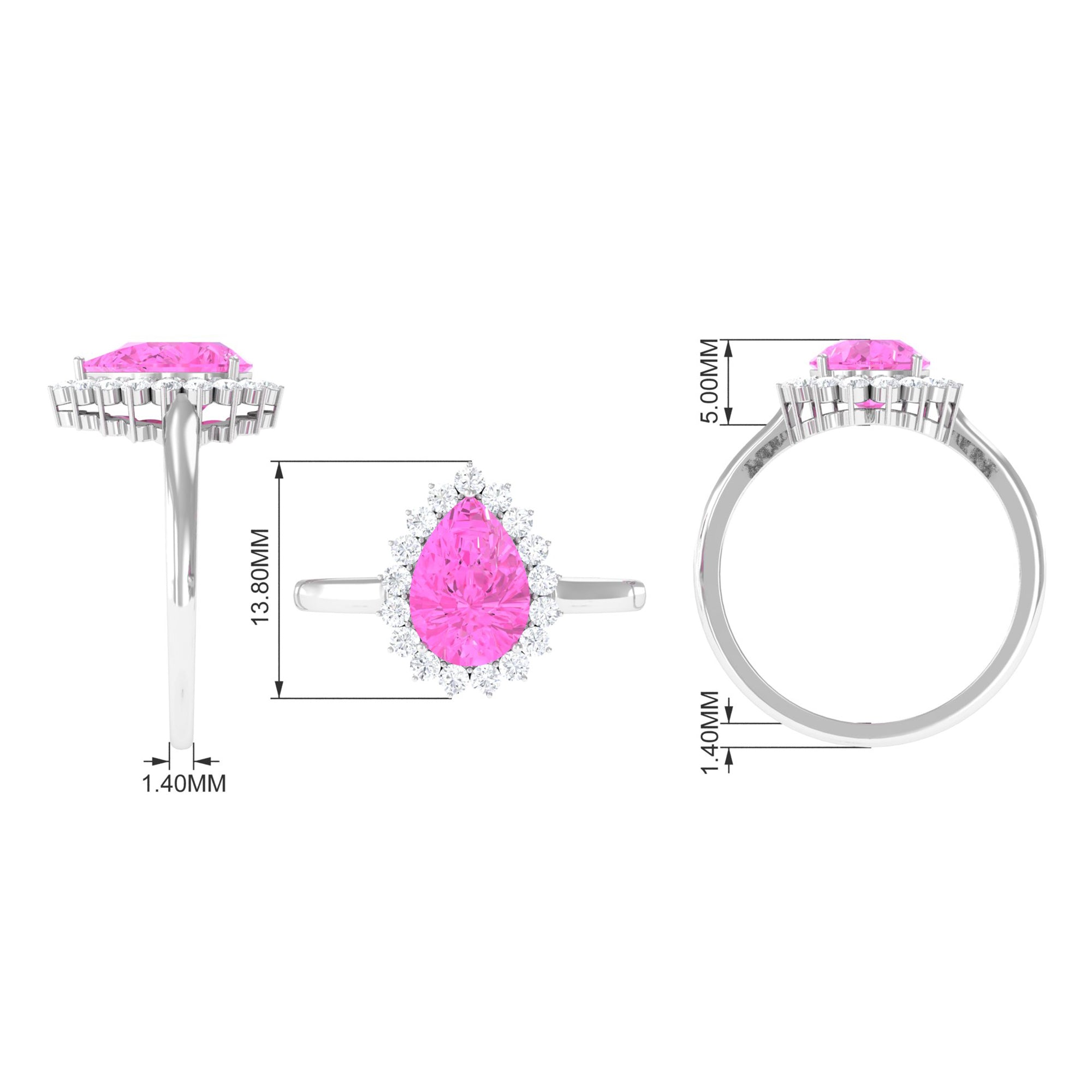 Pear Created Pink Sapphire and Diamond Halo Engagement Ring Lab Created Pink Sapphire - ( AAAA ) - Quality - Rosec Jewels