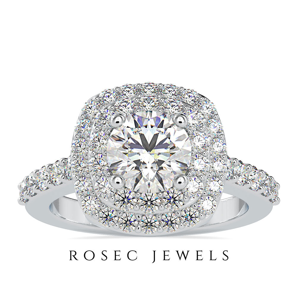 2.75 CT Cubic Zirconia Double Halo Engagement Ring in Gold Zircon - ( AAAA ) - Quality - Rosec Jewels