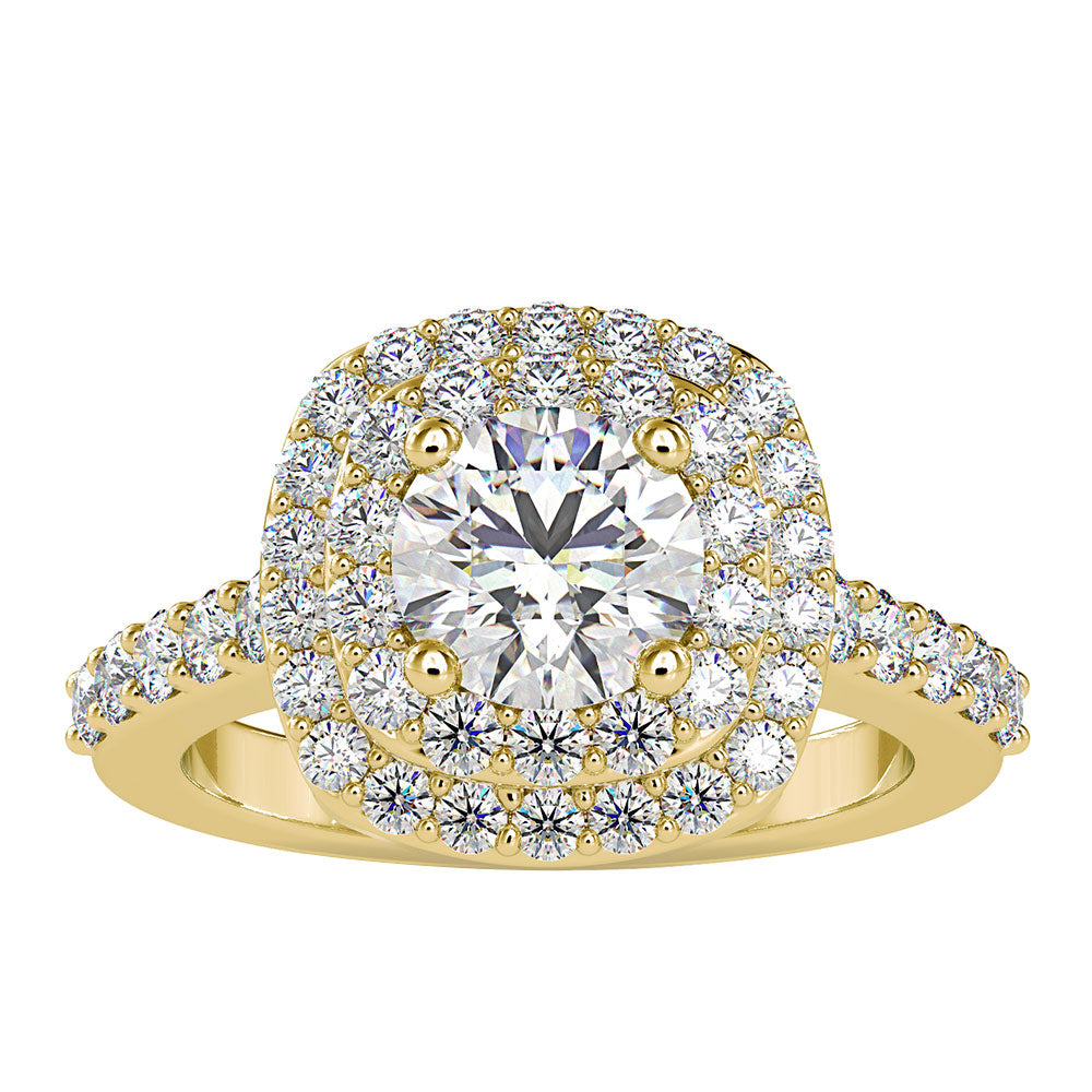 2.75 CT Cubic Zirconia Double Halo Engagement Ring in Gold Zircon - ( AAAA ) - Quality - Rosec Jewels