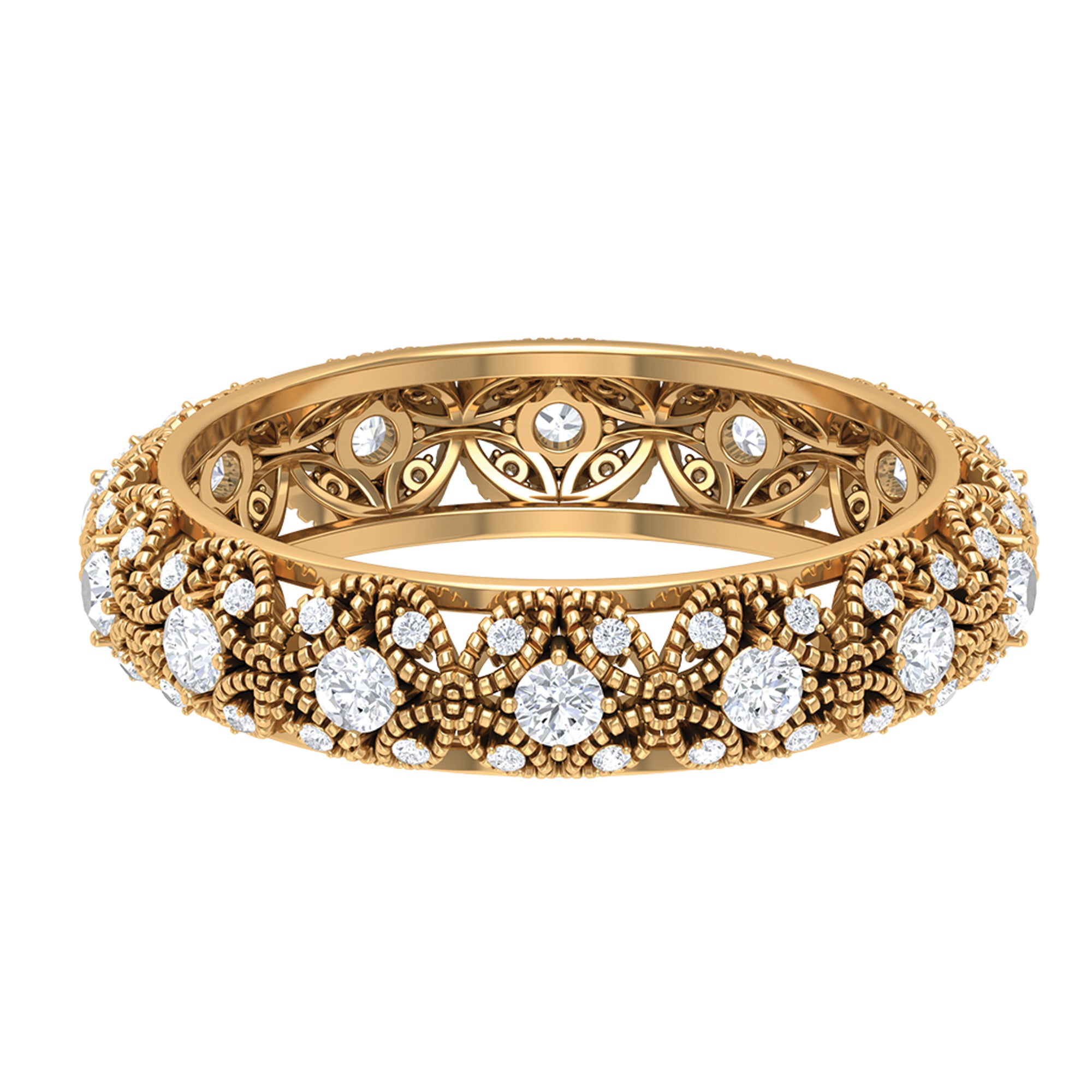 3/4 CT Moissanite Flower Band Ring with Gold Beaded Embellishment Moissanite - ( D-VS1 ) - Color and Clarity - Rosec Jewels