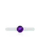 Natural Amethyst Solitaire Ring with Diamond Side Stones Amethyst - ( AAA ) - Quality - Rosec Jewels