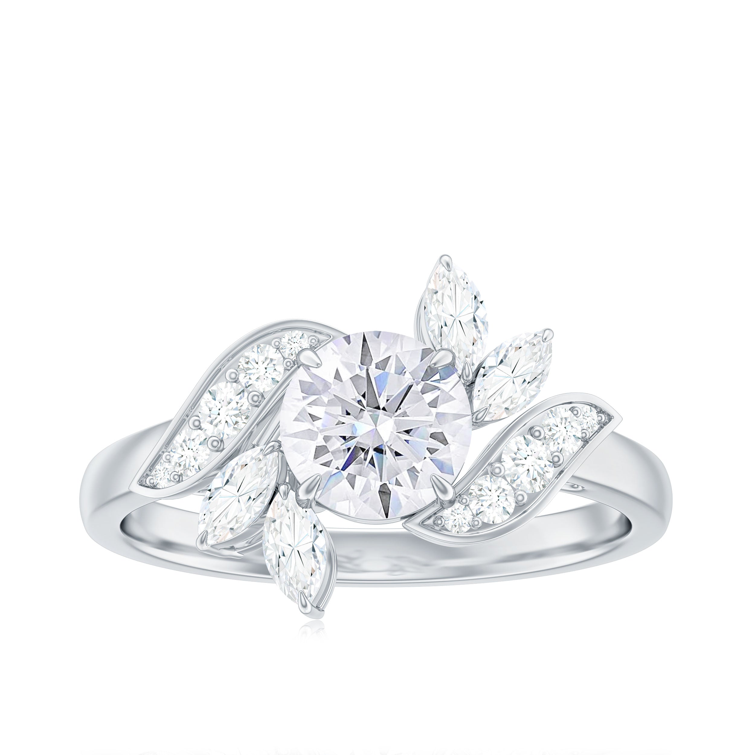 1.5 CT Round and Marquise Moissanite Flower Engagement Ring in Claw Setting Moissanite - ( D-VS1 ) - Color and Clarity - Rosec Jewels
