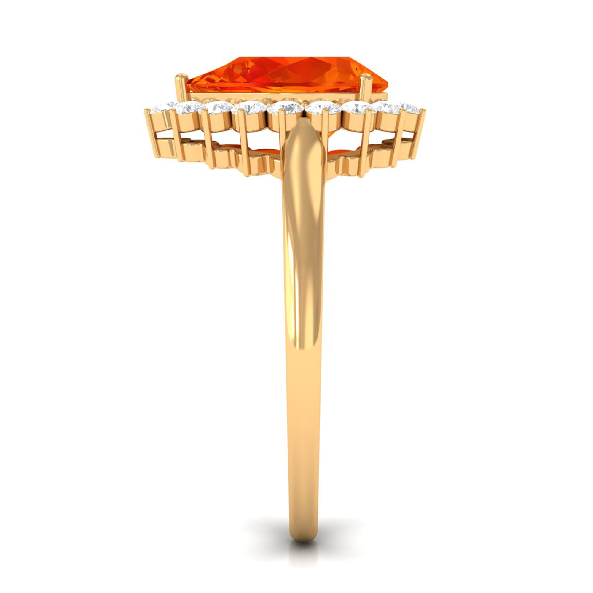 Pear Cut Created Orange Sapphire and Diamond Halo Engagement Ring Lab Created Orange Sapphire - ( AAAA ) - Quality - Rosec Jewels