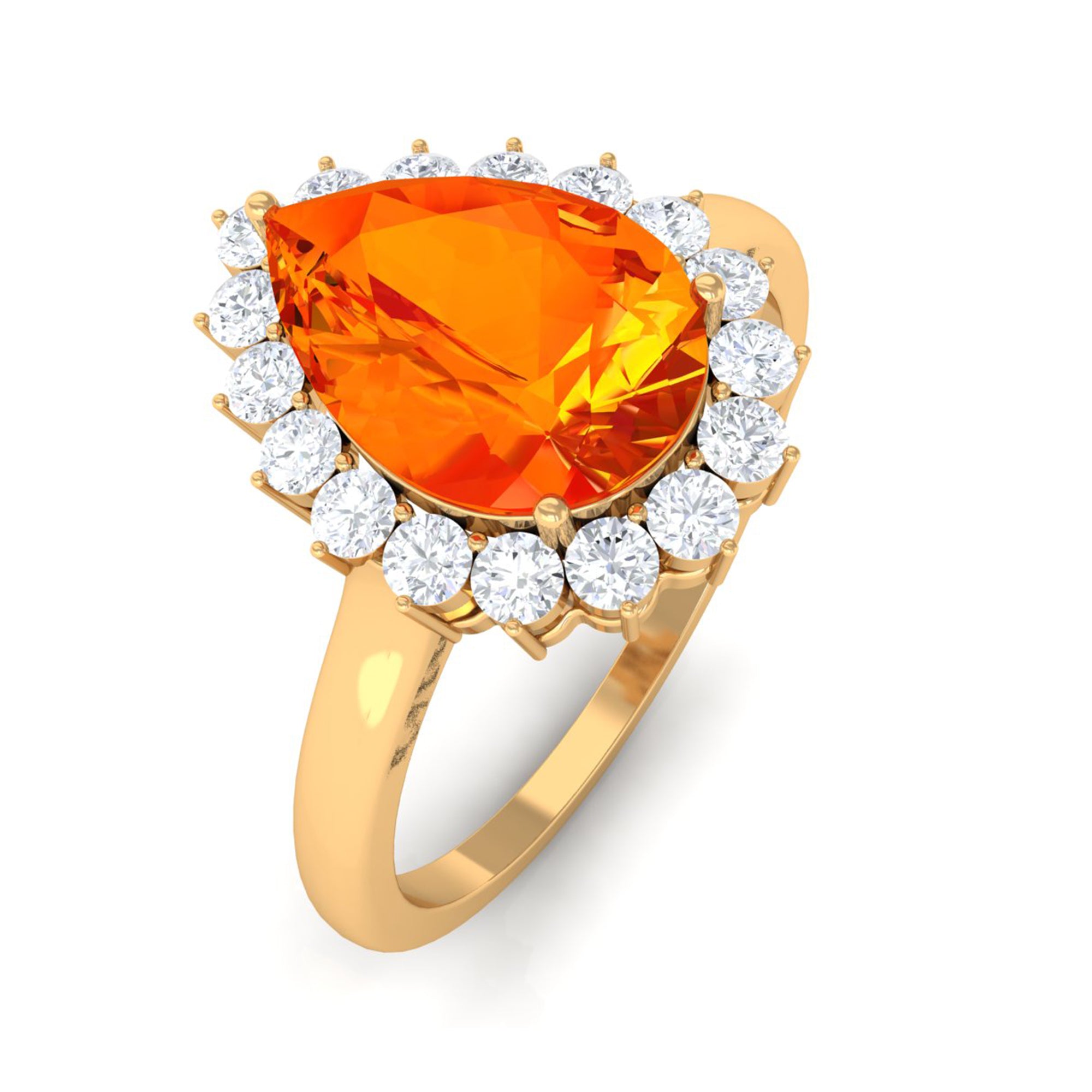 Pear Cut Created Orange Sapphire and Diamond Halo Engagement Ring Lab Created Orange Sapphire - ( AAAA ) - Quality - Rosec Jewels