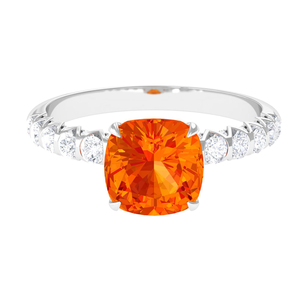 Cushion Cut Created Orange Sapphire Engagement Ring with Diamond Lab Created Orange Sapphire - ( AAAA ) - Quality - Rosec Jewels