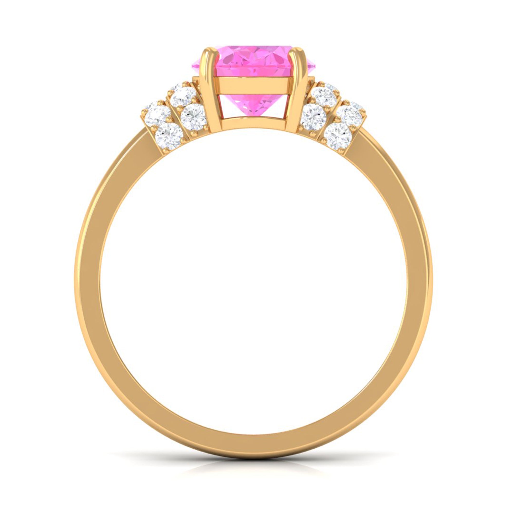 Created Pink Sapphire Oval Engagement Ring with Diamond Accent Lab Created Pink Sapphire - ( AAAA ) - Quality - Rosec Jewels