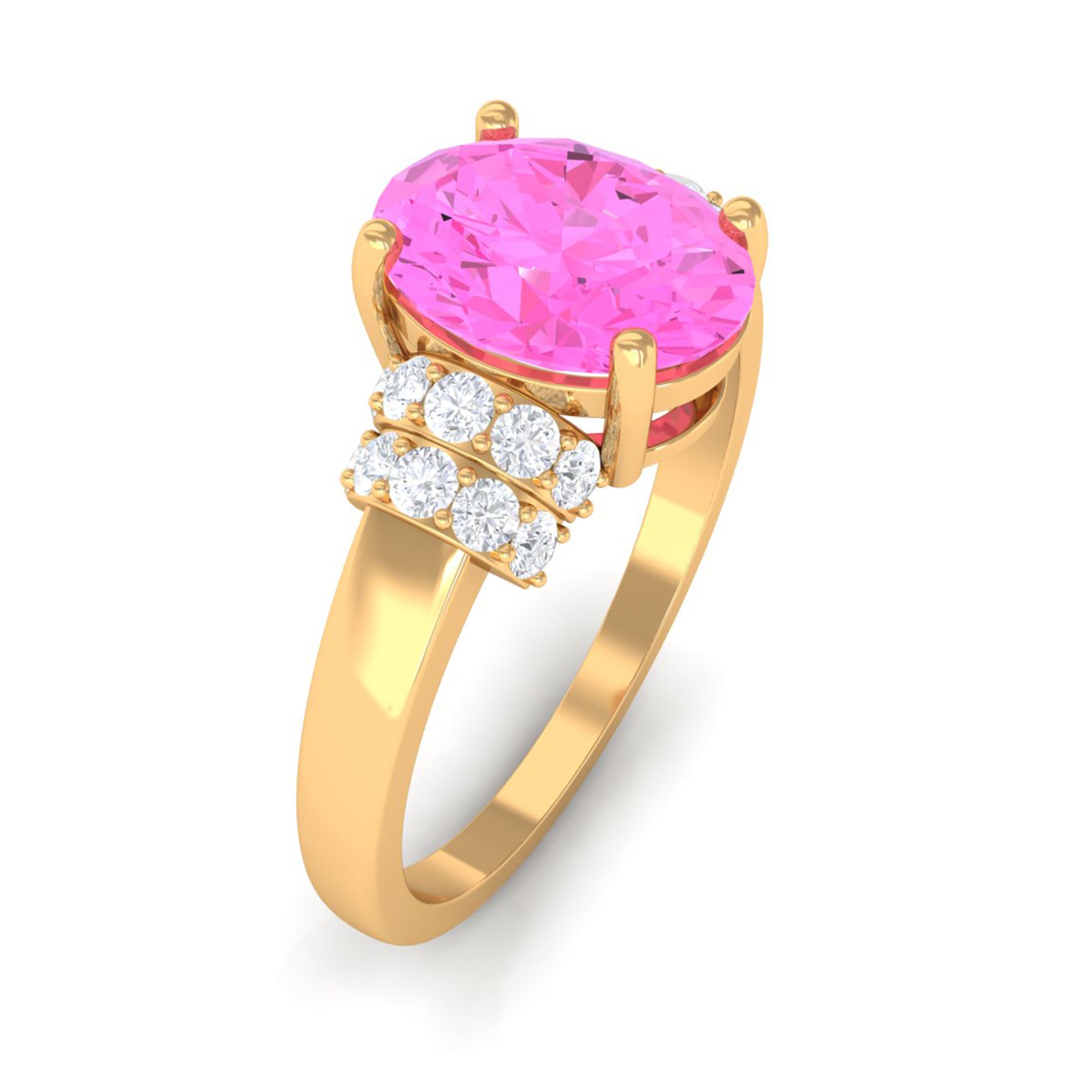 Created Pink Sapphire Oval Engagement Ring with Diamond Accent Lab Created Pink Sapphire - ( AAAA ) - Quality - Rosec Jewels