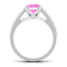 Created Pink Sapphire Engagement Ring with Moissanite Side Stones Lab Created Pink Sapphire - ( AAAA ) - Quality - Rosec Jewels