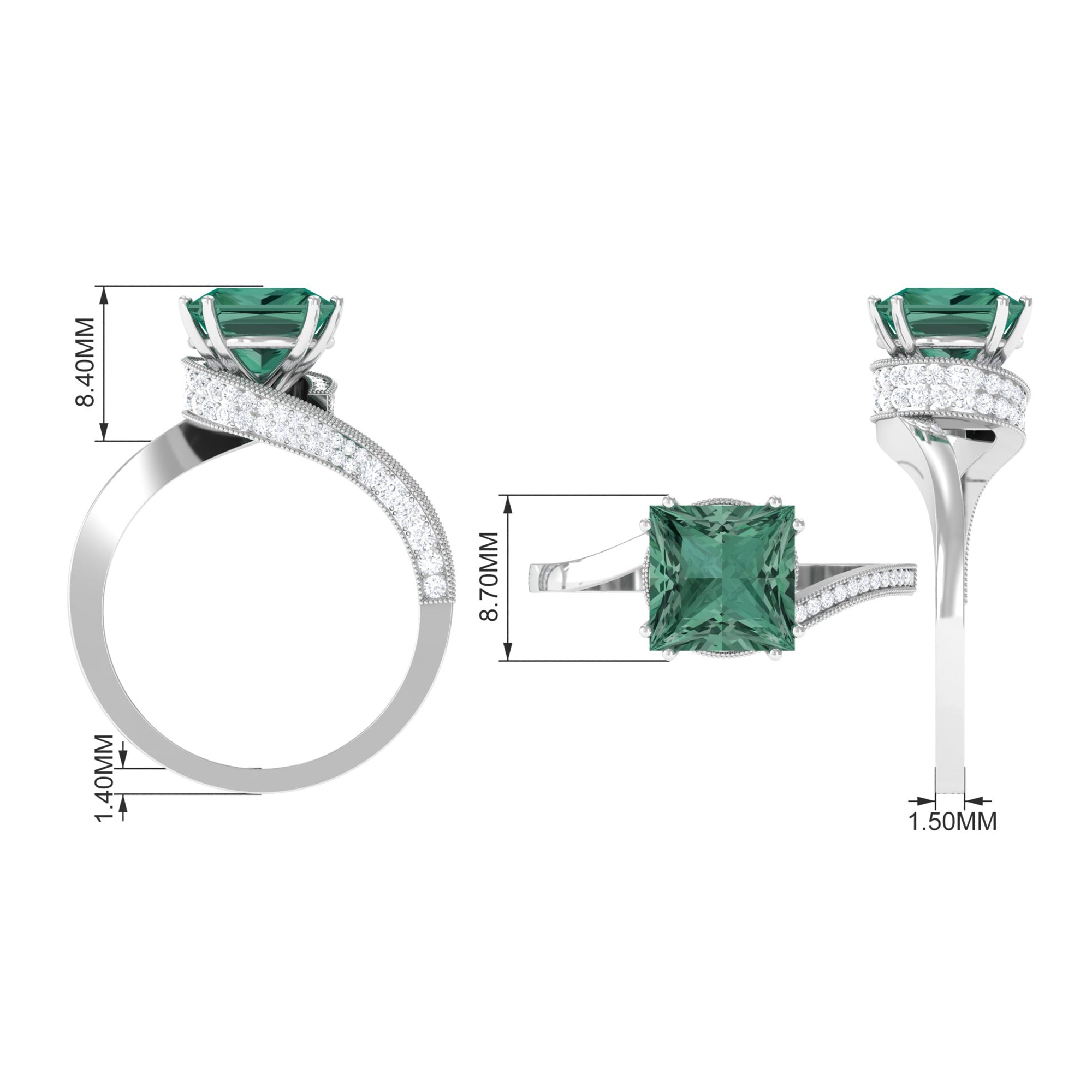 Created Green Sapphire Bypass Engagement Ring with Moissanite Lab Created Green Sapphire - ( AAAA ) - Quality - Rosec Jewels