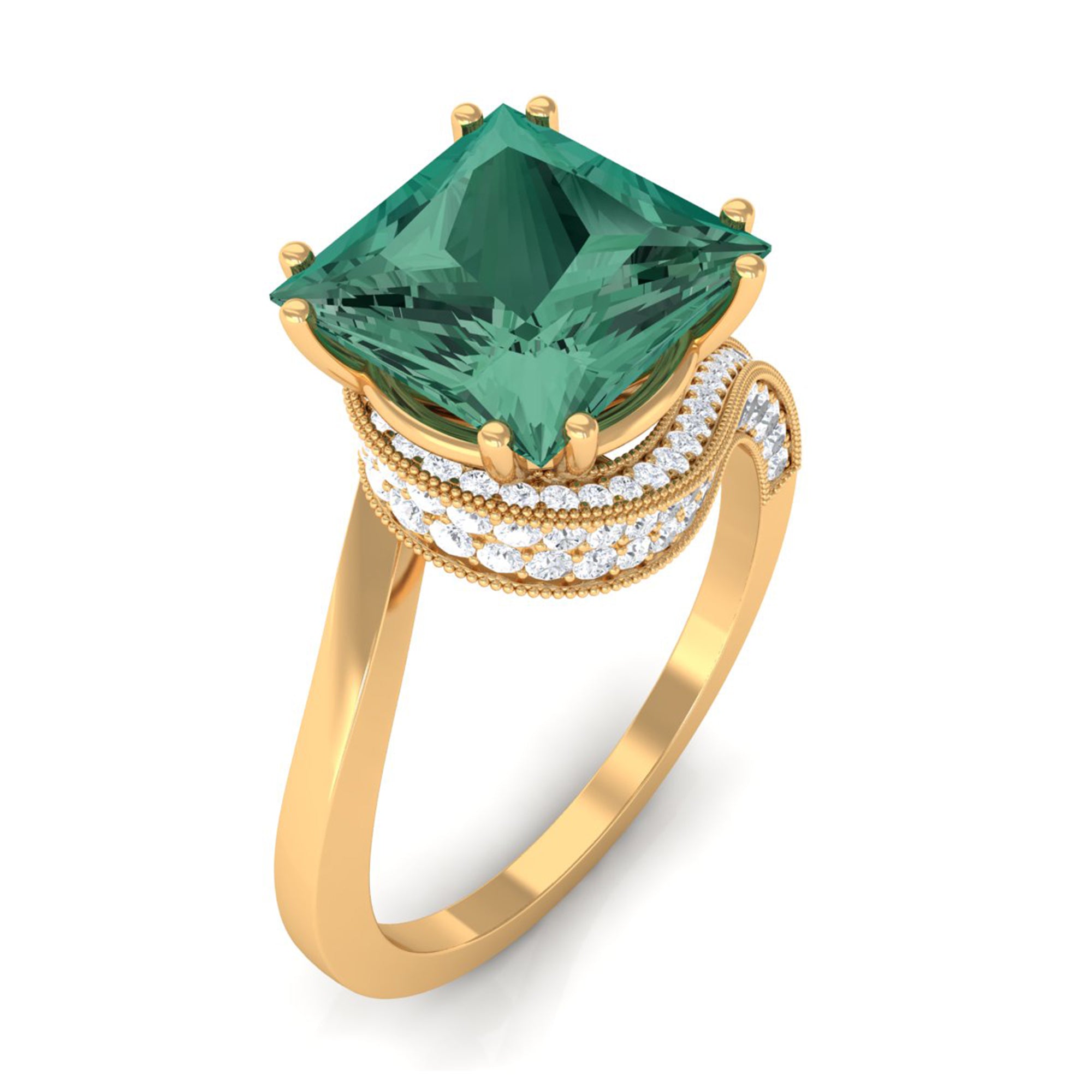 Created Green Sapphire Bypass Engagement Ring with Moissanite Lab Created Green Sapphire - ( AAAA ) - Quality - Rosec Jewels