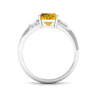 Oval Created Yellow Sapphire Solitaire Engagement Ring with Diamond Lab Created Yellow Sapphire - ( AAAA ) - Quality - Rosec Jewels